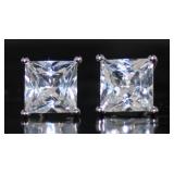 Elegant Princess Cut White Sapphire Earrings