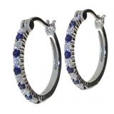 Elegant Blue & White Sapphire Hoop Earrings