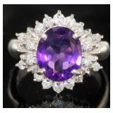 Platinum 3.37 ct Brilliant Amethyst & Diamond Ring