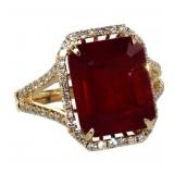 14k Gold 8.45 ct Radiant Ruby & Diamond Ring