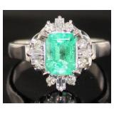 Platinum 1.41 ct GIA Emerald & Diamond Ring