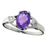 Natural Oval Amethyst & Diamond Ring