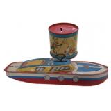 Vintage Metal Boat & Bank