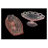 Open Lace Pink Depression Bowl & Relish Dish