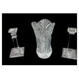 Heavy Crystal Vase & Candle Holders