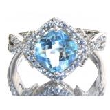 Cushion Cut 4.11 ct Blue Topaz Designer Ring