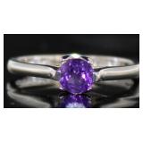 Genuine African Purple Amethyst Solitaire Ring