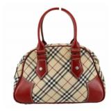 Burberry Red & Beige Nova Check Hand Bag