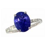 14k Gold 3.48 ct Oval Tanzanite & Diamond Ring