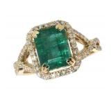 14k Gold 2.63 ct Natural Emerald & Diamond Ring