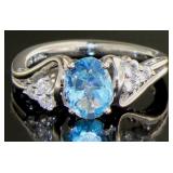 Oval 1.88 ct Blue Topaz & White Sapphire Ring