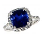 14k Gold 4.35 ct Cushion Sapphire & Diamond Ring