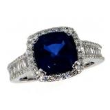 14k Gold 4.98 ct Cushion Sapphire & Diamond Ring