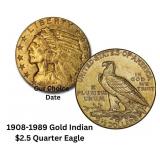 1908-1989 Gold Indian $2.50 Quarter Eagle