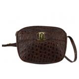 Ferragamo Croc Embossed Brown Shoulder Bag