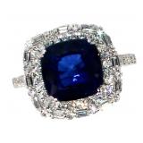 14k Gold 4.69 ct Cushion Sapphire & Diamond Ring