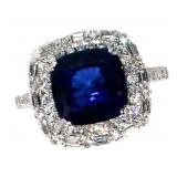 14k Gold 4.69 ct Cushion Sapphire & Diamond Ring