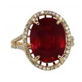 14k Gold 11.47 ct Oval Ruby & Diamond Ring