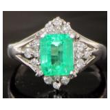 Platinum 1.69 ct Emerald & Diamond Ring