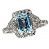 14k Gold 2.25 ct Aquamarine & Diamond Ring