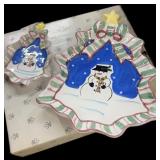 (2) Ceramic Snowman Dishes