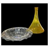 Crackle Glass Bottle & Crystal Bowl