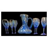 Blue Pitcher & 8 Stem Glasses