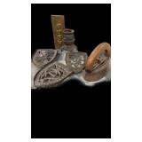 Pot Belly Stove, Brass PUSH Sign, Sad Iron & (3)