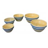 (5) Pc Vintage Double Blue Ring Mixing Bowls