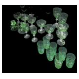 65+ Pc Green Depression Dishes, Cups & Stemware