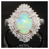 Platinum 1.84 ct Natural Opal & Diamond Ring