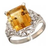 Platinum 5.07 ct Golden Citrine & Diamond Ring