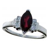 Marquise Cut Natural Garnet & Diamond Ring