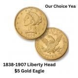 1838-1907 Liberty Head $5.00 Gold Eagle