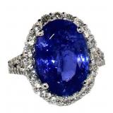 14k Gold 9.21 ct Oval Tanzanite & Diamond Ring