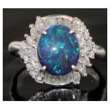 Platinum 3.39 ct Black Opal & Diamond Ring