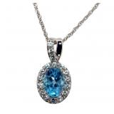 Elegant Blue Topaz & White Sapphire Pendant