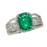 14k Gold 2.60 ct Cushion Emerald & Diamond Ring