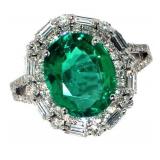 14k Gold 3.75 ct Oval Emerald & Diamond Ring