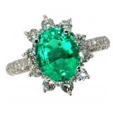 14k Gold 3.30 ct Oval Emerald & Diamond Ring