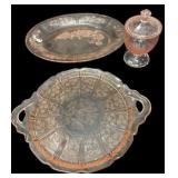 (2) Pink Depression Platters & Sugar Bowl