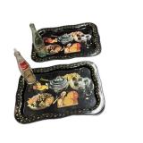 (2) Vintage TV Trays & Old Bottles