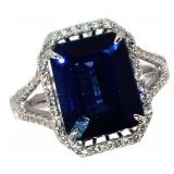14k Gold 7.77 ct Radiant Sapphire & Diamond Ring