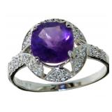 Cushion Cut 2.85 ct Amethyst & Diamond Ring