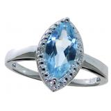 Marquise Cut Natural Blue Topaz & Diamond Ring