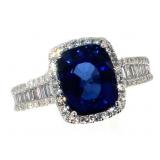 14k Gold 5.88 ct Cushion Sapphire & Diamond Ring