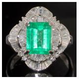 Platinum 2.76 ct Natural Emerald & Diamond Ring