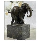 HANDMADE ELEPHANT BRONZE STATUE ON MARBLE BASE
