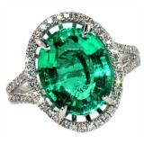 14k Gold 5.30 ct Oval Emerald & Diamond Ring