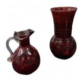 5 " Ruby Pitcher & 6.5 " Ruby Vase